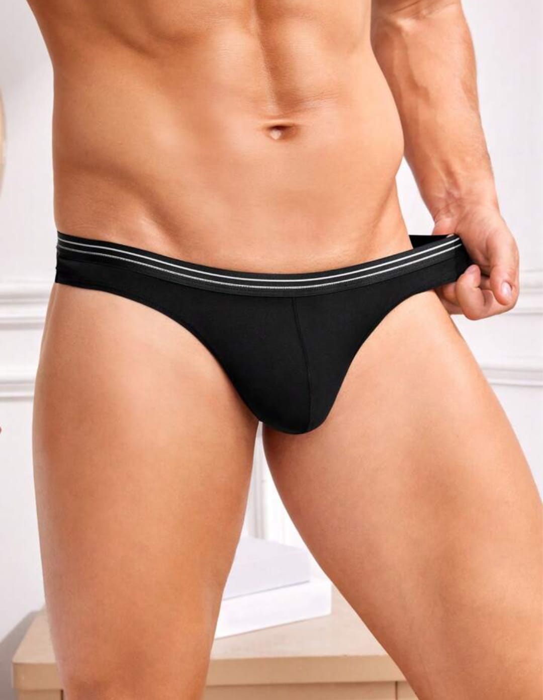 Men’s Low Rise Sexy T-Back / Thong Underwear – Black